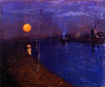 River Landscape By Moonlight Artwork by George Henry