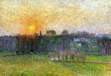 Sunset, Bazincourt Artwork by Camille Pissarro