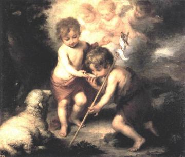 Infant Christ Offering a Drink of Water to St John Artwork by Bartolomé Esteban Murillo