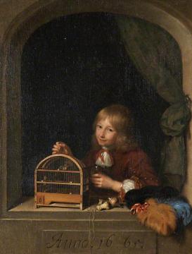 Boy with a Birdcage Artwork by Caspar Netscher