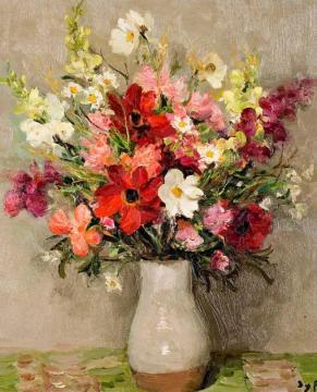 Dahlias And Cosmos Artwork by Marcel Dyf