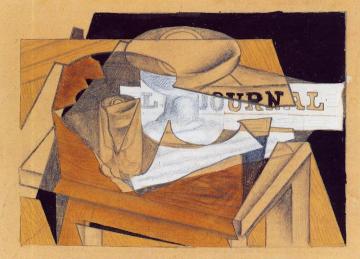 Compotier, Glass And Newspaper Artwork by Juan Gris