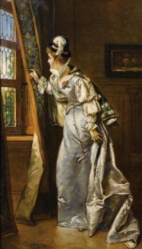 Elegant Lady At The Window Artwork by Wladyslaw Bakalowicz