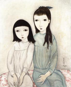 Two Little Friends Artwork by Tsuguharu Foujita
