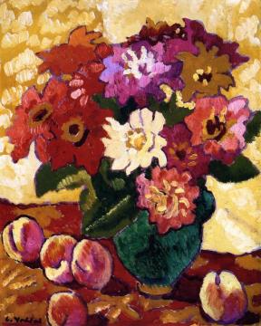 Still Life With Peaches And A Bouquet Of Flowers Artwork by Louis Valtat