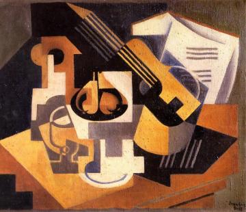 Guitar And Fruit Bowl On A Table Artwork by Juan Gris