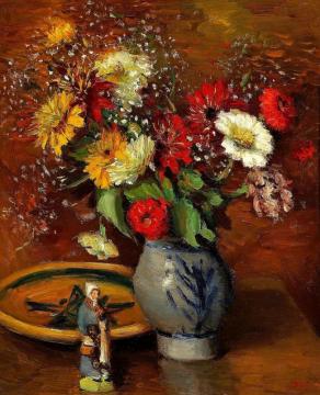 Bouquet Of Flowers With Statuette Artwork by Marcel Dyf