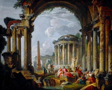 Preaching In Ancient Ruins Artwork by Giovanni Paolo Pannini