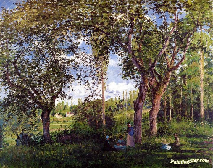 Landscape with Strollers Relaxing under the Trees Artwork by Camille Pissarro