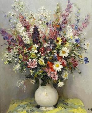 Summer Flowers In A Translucent Vase Artwork by Marcel Dyf