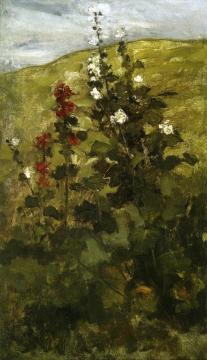Hollyhocks Artwork by John Twachtman