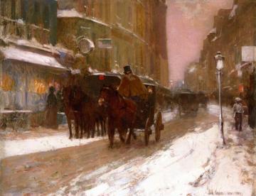 Winter Nightfall In The City Artwork by Frederick Childe Hassam