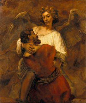 Jacob Wrestling With The Angel Artwork by Rembrandt van Rijn