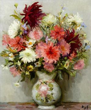 Pink Dahlias Artwork by Marcel Dyf