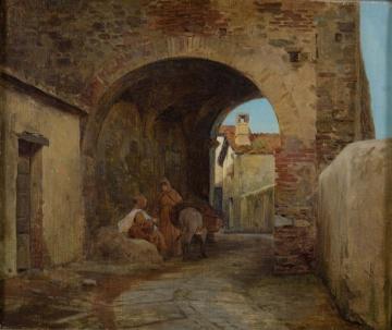 Mediterranean Village With Two Monks Artwork by Pietro Saltini