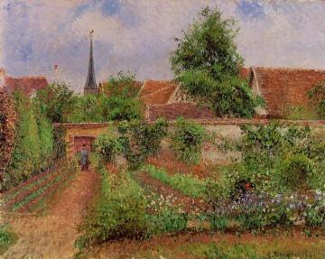 Vegetable Garden in Eragny, Overcast Sky, Morning Artwork by Camille Pissarro