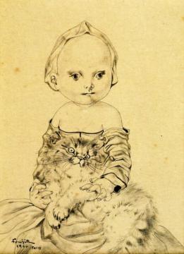 Little Girl and Cat Artwork by Tsuguharu Foujita
