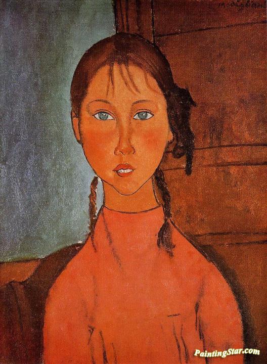 Girl with Pigtails Artwork by Amedeo Modigliani