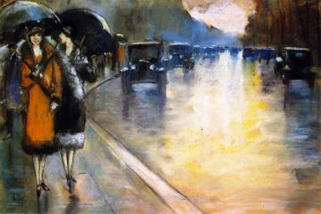 Berlin Street With Cabs In The Rain Artwork by Lesser Ury
