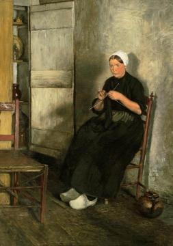 Dutch fisherman's wife knitting Artwork by Franz Skarbina