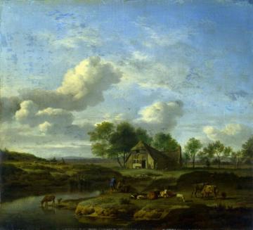A Landscape With A Farm By A Stream Artwork by Adriaen van de Velde
