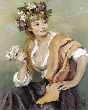 Woman With Flowers Artwork by Marcel Dyf