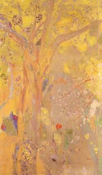 Tree on Yellow Background Artwork by Odilon Redon