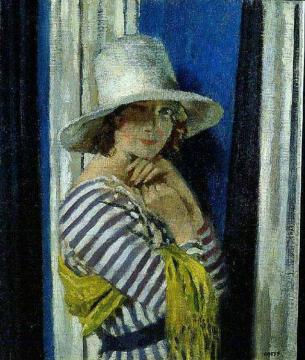 Mrs Hone in a Striped Dress Artwork by Sir William Orpen