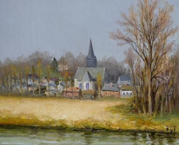 Belltower By The River Artwork by Marcel Dyf