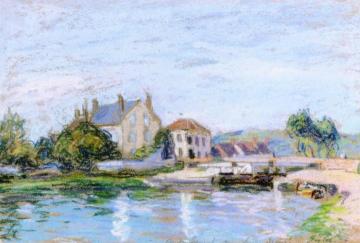 Houses by the Lock at La Gazonne Artwork by Alfred Sisley