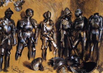 Six Suits Of Armor Standing Against A Wall Artwork by Adolph von Menzel