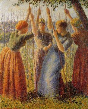 Peasants Planting Pea Sticks Artwork by Camille Pissarro