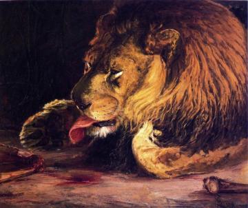 Lion Licking Its Paw Artwork by Henry Ossawa Tanner