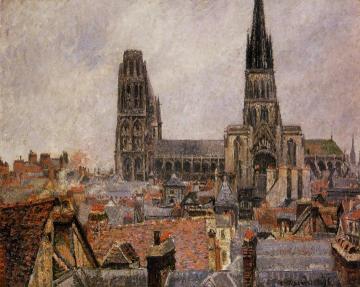 The Roofs of Old Rouen: Grey Weather Artwork by Camille Pissarro