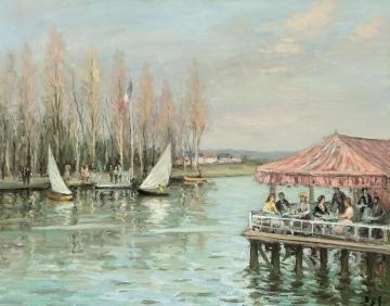 Cafe On The Bank Of The Seine Artwork by Marcel Dyf