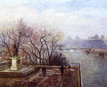 The Louvre, Morning, Mist Artwork by Camille Pissarro