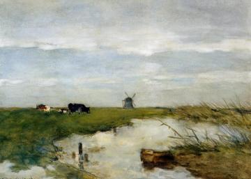 Dutch Polder Landscape Artwork by Johan Hendrik Weissenbruch