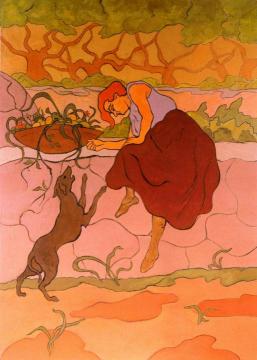 Woman with Jumping Dog Artwork by Paul Ranson