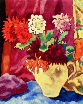 Beige Pitcher, Dahlias Artwork by Louis Valtat