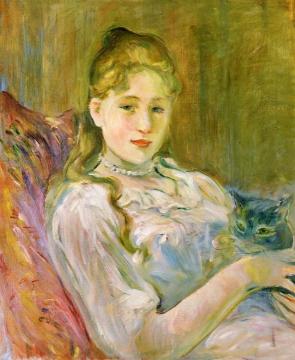Girl with Cat Artwork by Berthe Morisot