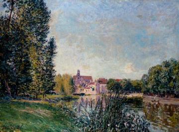 Loing River and Church at Moret Artwork by Alfred Sisley
