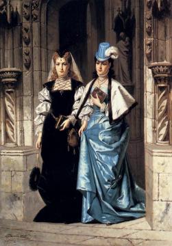 Two Elegant Ladies Leaving A Church Artwork by Wladyslaw Bakalowicz