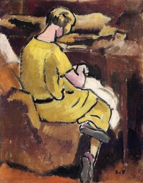 Woman In Yellow Sewing Artwork by Louis Valtat