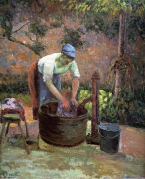 Laundry Woman Artwork by Camille Pissarro