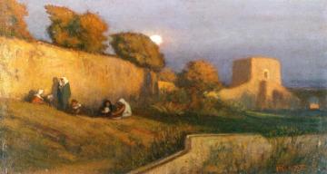 Figures By A Wall In Moonlight Artwork by Elihu Vedder