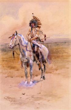 Mandan Warrior Artwork by Charles Marion Russell