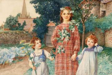 Three Sisters In A Walled Garden Artwork by Elisabeth Sonrel