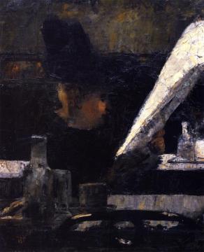 Newspaper Reader In A Café Artwork by Lesser Ury