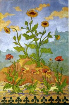 Four Decorative Panels: Sunflowers and Poppies Artwork by Paul Ranson
