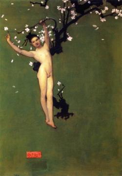 Nude Oriental Youth with Apple Blossom Artwork by John Singer Sargent